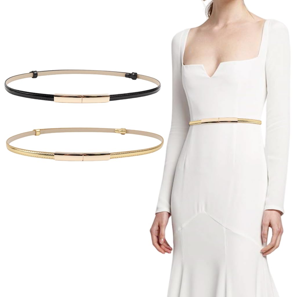 PALAY 2Pcs Waist Belt for Women, PU Leather Belts for Women, Fashion Slim Women Belt, Ladies Gold & Black Belt for Women Dresses, Blazer, Sweater, Shirt (Interlock Metal Buckle Design) PALAY 2Pcs Waist Belt for Women, PU Leather Belts for Women, Fashion Slim Women Belt, Ladies Gold & Black Belt for Women Dresses, Blazer, Sweater, Shirt (Interlock Metal Buckle Design)